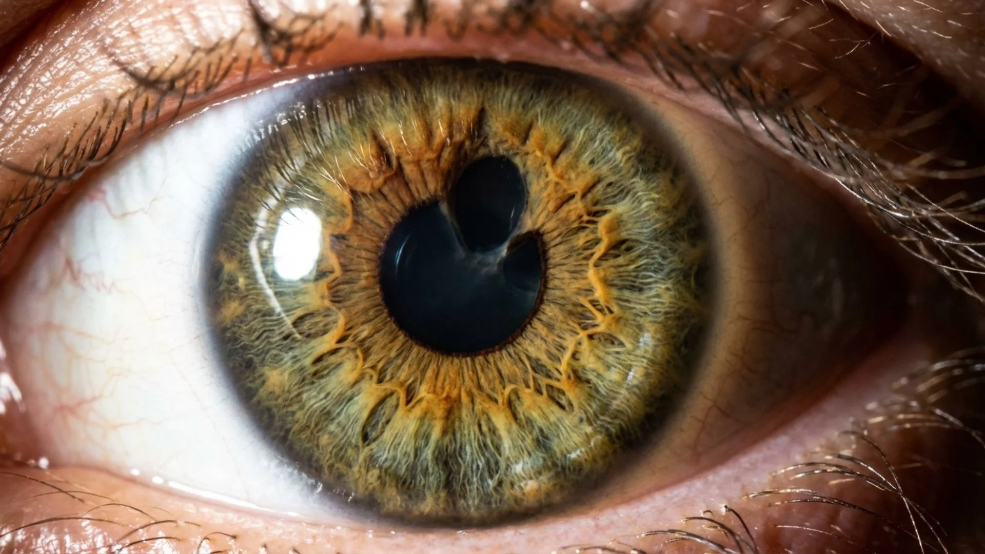 Golden green iris macro